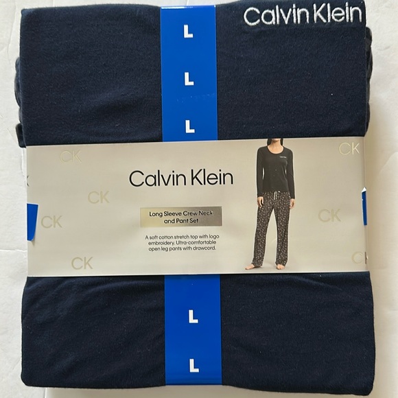 Calvin Klein Women’s Pants Crew Neck Heart Blue Pajama Set Nwt - Picture 2 of 6